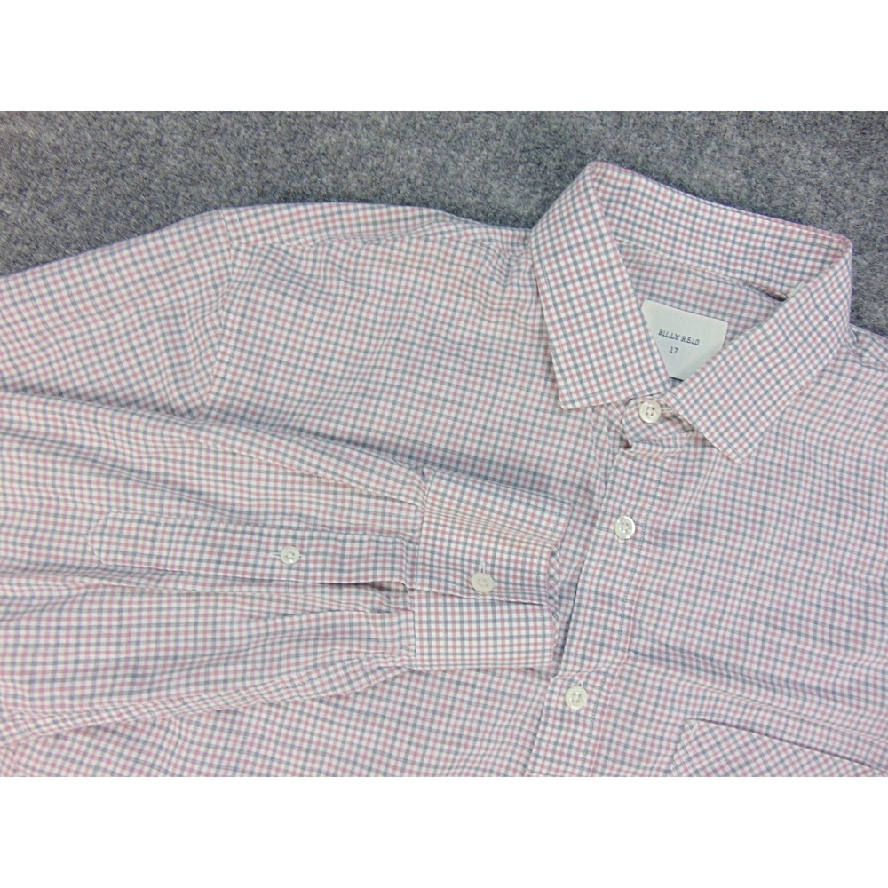 Billy Reid Shirt Mens XL 17 Long Sleeve Micro Check Button Down Pink Blue White